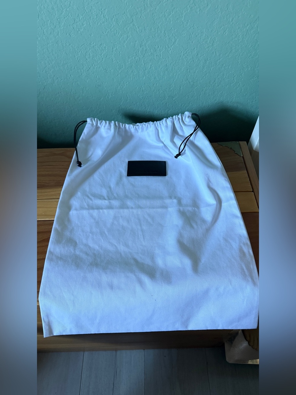 Alexander Wang White Cotton Drawstring Dust Bag 17x13 Black Leather Patch